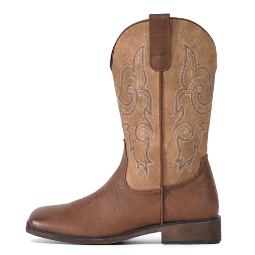 Image of Cowboy Boots For Women Square Toe Cowgirl Wide Mid Calf Western Boots | Comfortable, Pull-on, Colorful Embroidered, Vintage-modern, Stylish for Daily Life and Outdoor Adventures.
