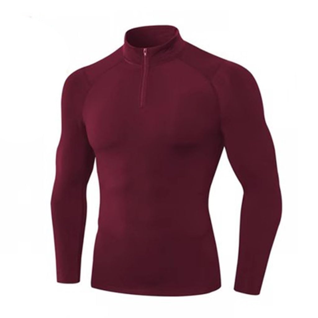 Shirt Compression Chemise de Base de Course à col Montant/col Haut pour Sports d'hiver, Chemise Chaude et serrée à Manches Longues pour Hommes(A1,M)