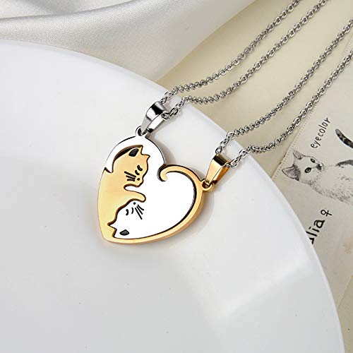 Govenus Couple Heart Or Cat Bff Best Friend For Girls Puzzle Friendship Pendant Necklaces,316L Stainless Steel Gold&Silver #TOP5