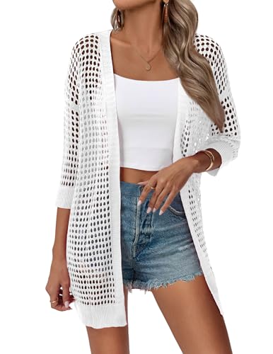 Image of Zeagoo Women's 2026 Summer Crochet Lightweight Cardigan Short Sleeve Boho Kimono Oversized Open Front Sweater Tops