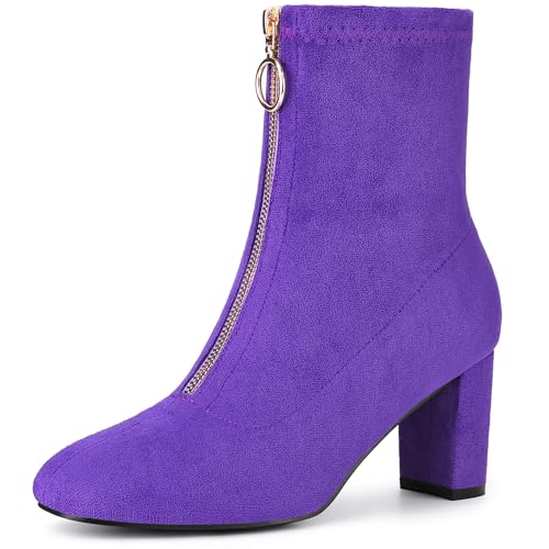 Allegra K Women's Front Zipper Chunky High Heel Ankle Boots