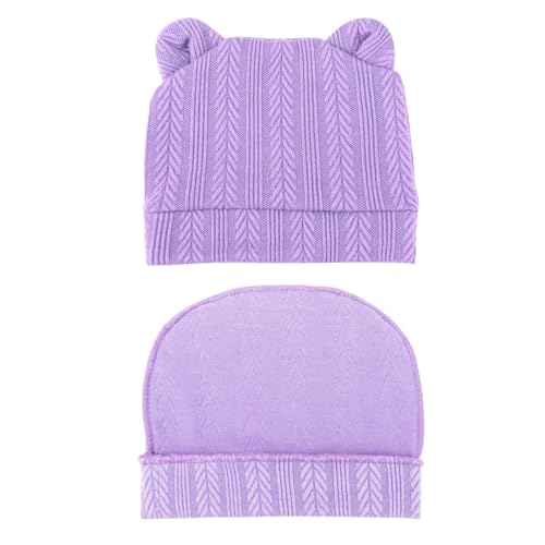 Image of BQUBO Newborn Baby Hats Bear Ears and Mittens Sets Preemie Caps Baby Boy Girl Infant Hospital Beanie for 0-3 Months