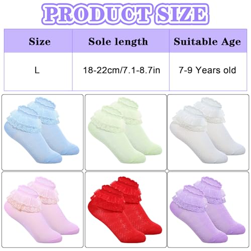 6 Pairs Girls Ruffle Socks Cute Lace Frilly Ankle Socks for Little Girl Toddler Dance Lolita Dress2