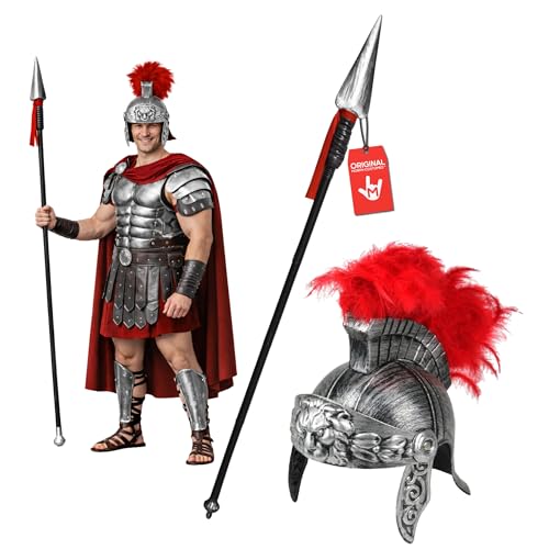Medieval Knight Roman Helmet with Faux Feathers And Spear Prop Legion Centurion Gladiator Costume Warrior Accessories