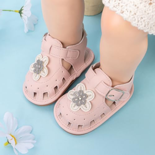 Image of HsdsBebe Baby Girls Sandals Bohemia Flower Bow Soft Sole Toddler First Walkers Beach Summer Shoes