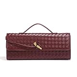 Covelin Women's Handmade Woven Evening Bag Leather Shoulder Clutch Handbag Fashion Crossbody Purse Wine Red