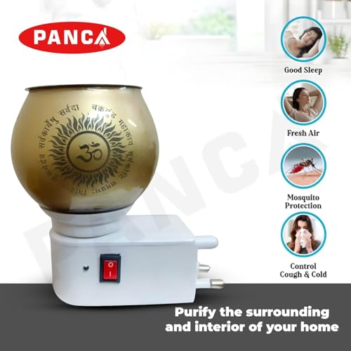 Image of PANCA Electric Kapoor Dani Glass Camphor Burner | Ganesh Ji Om Aroma Diffuser | Electrical Night Lamp Fragrance Machine | Multipurpose Incense Dhoop Burner for Home & Office Use