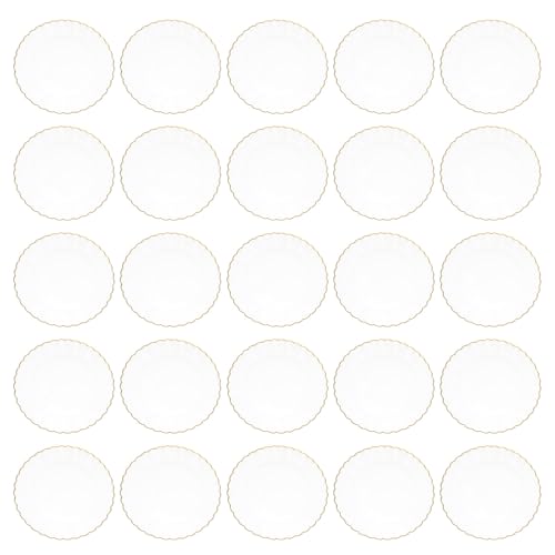 OFFIGAM 50個 透明でエレガントなゴールドリム付き使い捨てプラスチックプレート 丸形パーティートレイ バーベキューやキャンプ 誕生日 結