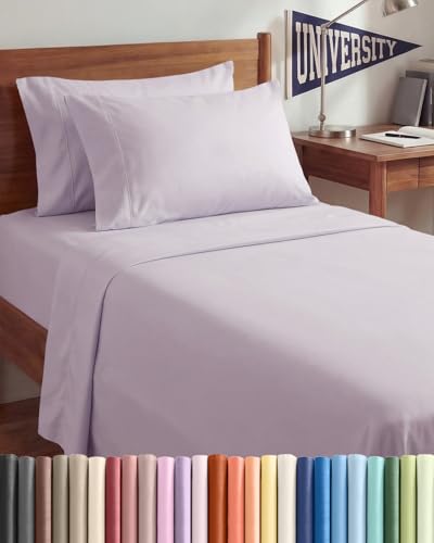 Image of Twin XL 4 Piece Sheet Set - College Dorm Room Essentials - Light Lavender | Ultra Soft Dorm Bedding Set, 8 inch to 16 inch Inch Deep Pockets, 1 Flat & 1 Fitted Sheet & 2 Pillowcases, Wrinkle & Fade Free