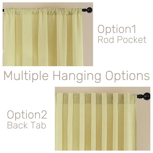 Image of Joydeco Linen Curtains, 2 Panels Set, Light Filtering, 63 Inch Long, Living Room, Lima Bean