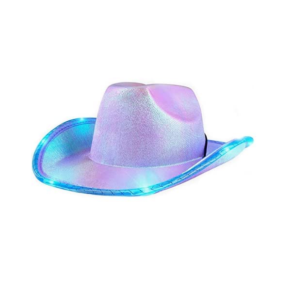 LEEMASING Unisex Cowboy Hat Light Up Flashing LED Brim Fun Light Up Hat For Wedding Prom Birthday Party Halloween Christmas