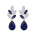 EVER FAITH® - Plata-Tono Hoja Lágrima Cristal Austriaco Pendientes Perforados Azul N03198-4