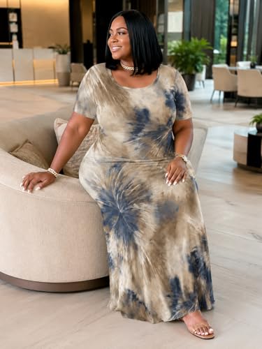 Image of SUZONANA Plus Size Dresses for Women Summer Casual Maxi Dress Short Sleeve Loose Vacation Dress