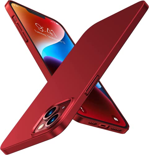 TORRAS Slim Fit for iPhone 14 Case/iPhone 13 Case Ultra-Thin Sturdy Protective Cover with Non-Slip Grip & No Fingerprint Hard Plastic Phone Case for iPhone 14/13 (6.1"), Santa Red