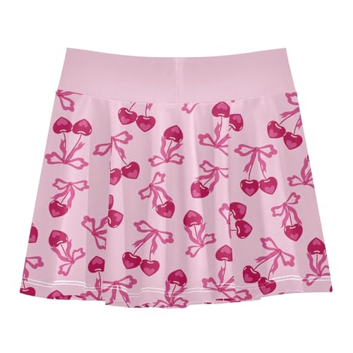 Girls Skorts High Waist Athletic Skirts with Shorts Ribbon Cherry Stretchy Teens Performance Tennis3