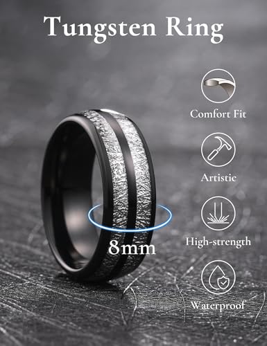 Image of THREE KEYS JEWELRY Tungsten Wedding Band Meteorite Inlay for Men Women