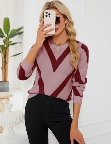 Image of Libsorge Womens Dressy Casual Color Block Striped Sweater Fall 2025 Trendy Outfits Lightweight Ribbed Knit Pullover Top