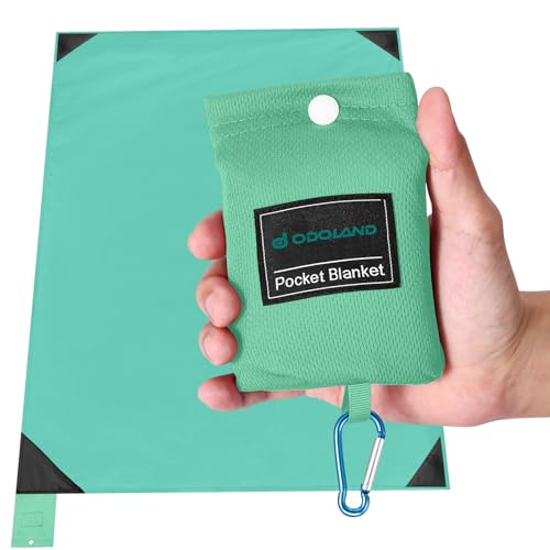 Odoland 防水防砂 レジャーシート 110x160cm ビーチ ピクニックマット 一体収納袋付き 速乾 軽量 コンパクト 折りたたみ テント グランドシート（グリーン）