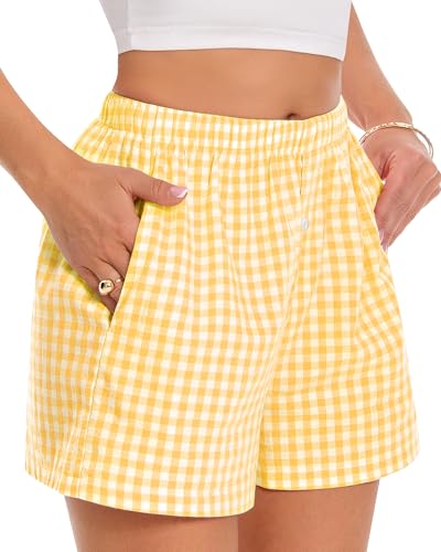 Image of Women Boxer Shorts Summer Gingham Pj Casual Plaid Bottoms with Pocket