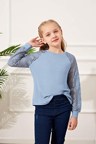 Batermoon Girls' Long Sleeve Shirts Lace Loose Fit Casual Crewneck Blouses Tops 5-14 Years3
