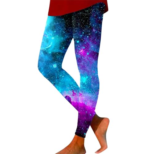 Generisch Galaxy Leggings Mujer Cintura Alta Galaxy Disfraz Mujer Estampado Colorido Leggings Yoga Pantalones Elásticos Pantalones de Yoga Pantalones Mujer Planeta Disfraz, azul celeste, L