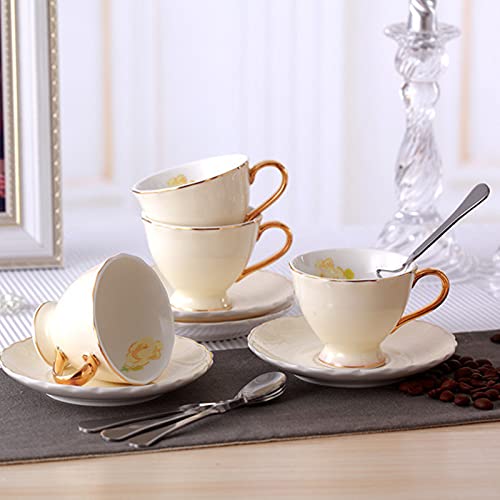 Zoofox Set Of 6 Espresso Cups And Saucers, 3 Oz Demitasse Cups With Gold Trim And Spoon, Small Tea Cup, Turkish Coffee Cup, Porcelain Espresso Cup #TOP3