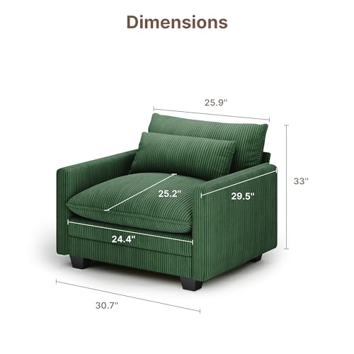 Image of Gizoon Cloud Accent Chair with Washable Cover, Corduroy Single Sofa Chair with Comfy Deep Seat, Modern Armchair with Pillow for Living Room Bedroom, Green