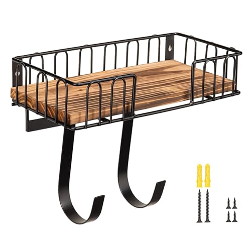 SHINROAD Estante de almacenamiento para cuarto de lavado, soporte de hierro para colgar en la pared, estante de almacenamiento con ganchos, color marrón