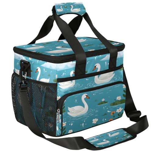 White Swan Swimming Insulated Picnic Backpack Lunch Box for Women Men Picnic Basket Tote Lunch Bag Picnic Bag Portable Lunch Bags for Picnic, Beach, Work, Trip,Office, Camp Swans