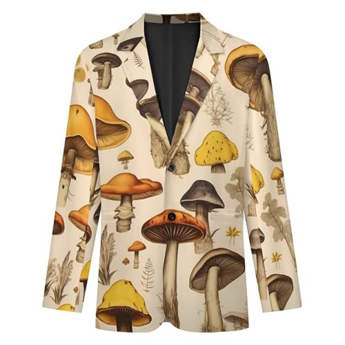 Vintage Mushroom Pattern Men's Casual Blazers Slim Fit Sport Coats Blazer Two Buttons Suit Jacket for Work Party4