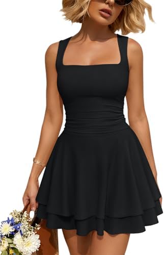 Trendy Queen Women's Square Neck Summer Party Flowy Ruffle Hem Ru...