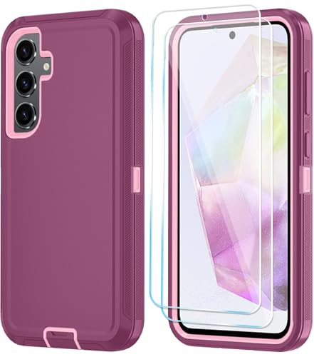 ONOLA Compatible with Samsung Galaxy S26+ / S26 Plus Case with HD Screen Protector [Not fit S26 / S26 Ultra], 3 in 1 Heavy Duty Phone Case for Galaxy S26 Plus 6.7',WineRedPink