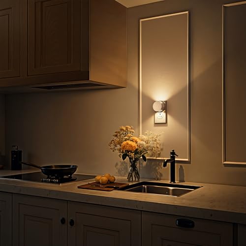 Image of Briignite Night Lights Plug into Wall White Night Light Dusk to Dawn Sensor | [2 Pack] Brightness Adjustable 3000K Soft White Nightlight, Plug in Night Light for Bedroom, Hallway, Stairs, Kitchen