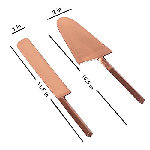 Image of nestroots Golden Stainless Steel Cake Server Set of 2 | Knife & Server (9-Inch Each) with Wooden Handle | Ideal for Cake Cutting, Dessert Serving & Parties | Elegant & Durable Design