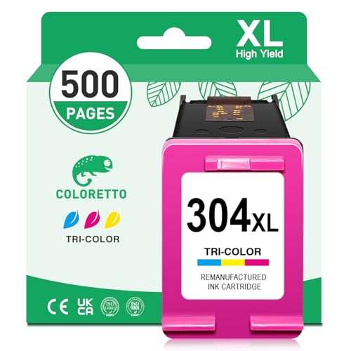 COLORETTO 304XL Cartucho de Tinta Remanufacturado para HP 304 XL Compatible con Envy 5030 5010 5020 5032 5058 5050 Deskjet 2600 3755 3752 2630 2620 2622 2632 2634 3720 3730 AMP 120 125 130 Impresora