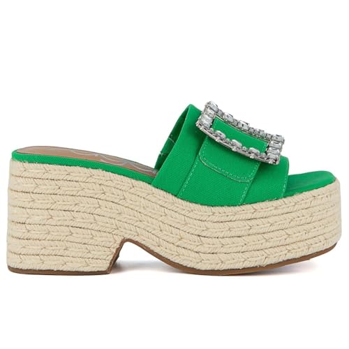 Sugar Women's Slip-On Platform Espadrille Sandals – Chunky Wedge Slide with Fabric Upper and Rhinestone Buckle – Summer Fashion Shoe for Casual & Beach Wear2