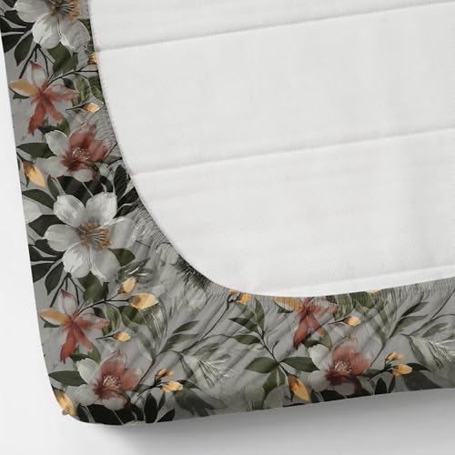Image of NEW LEAF Cotton Fitted King Bedsheets with 2 Pillow Covers | Elastic Fitted | Wrinklefree | Ultrasoft |Winter Bedsheet 200 to 220 tc Floral | 78x72+8 Inches, Floral Black Grey