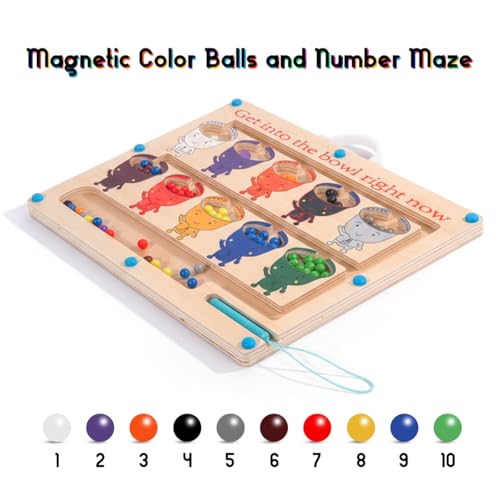 Image of Hop N Play 3 in 1 Magnetic Color and Number Maze, Montessori Toys for 2+ Year Old, Wooden Magnet Board Counting & Color Sorting Toddler Activities Educational Fine Motor Skills Toys Gifts