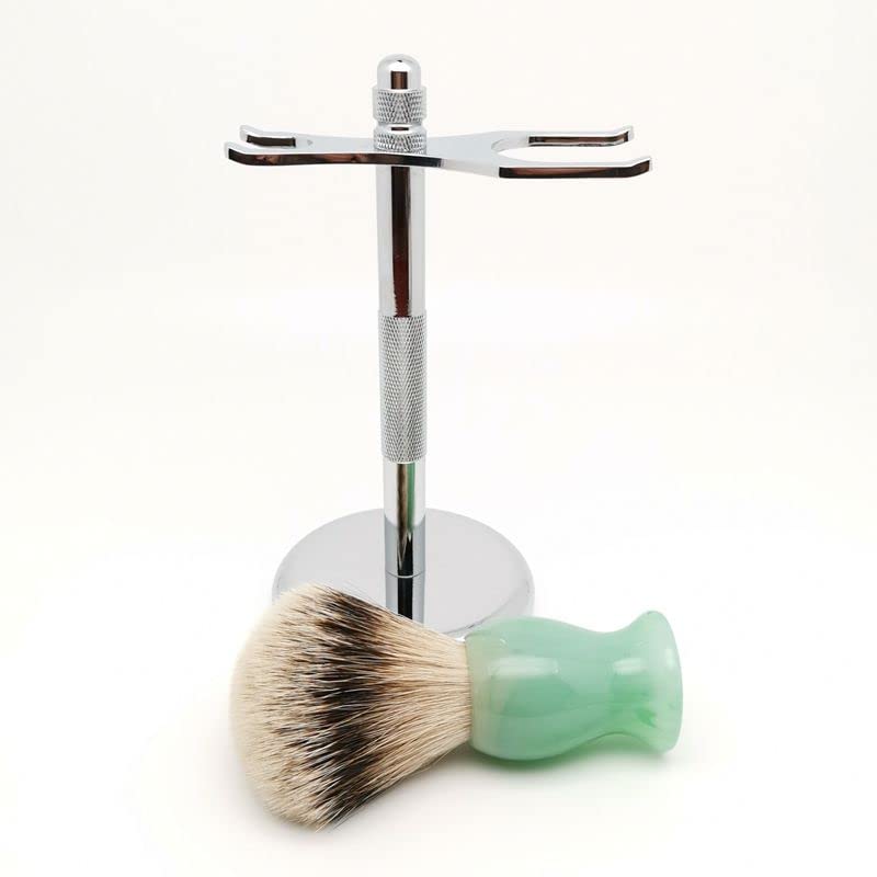 Soporte de maquinilla de afeitar práctico de acero inoxidable para hombre, soporte para cepillo de afeitar de pelo de tejón plateado masculino, juego de afeitado perfecto de moda