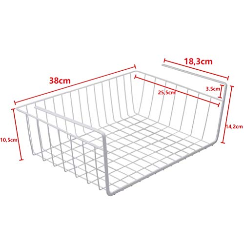 Lawei 2er Set Regaleinhängekorb Metall Hängekorb Schrankkorb Regal zum Einhängen Küchenschrank Kleiderschrank Unterregal AufbewahrungsKorb für Küche Büro Schrank Bad - Weiß