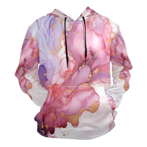 Abstract Pink Marble Hoodies 3D Print Athletic Hooded Sweatshirts for Athlete Men Boys(Health Fabric)