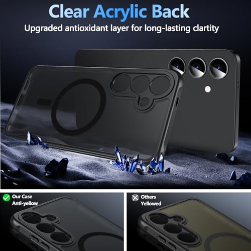 Image of OWKEY for Samsung S25 Case, Compatible with MagSafe with Screen Protector, Magnetic Case for Samsung Galaxy S25 5G, Translucent Matte Back Shockproof Phone Cover (Black)