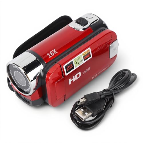Yunir Videokamera-Camcorder, Digitalkamera-Recorder, Full HD 4K, 30 FPS, 48 MP, 2,7 Zoll, 16-facher Digitalzoom, Vlogging-Kamera-Recorder, mit USB-Kabel (Rot)