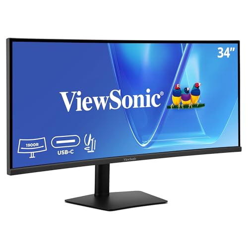 Image of ViewSonic VG3420C 34 Inch UWQHD 1440p Curved Docking Monitor, 1900R IPS Display for Immersive Home and Office Productivity, 120Hz, 96W USB-C, RJ45, HDMI, and DisplayPort Inputs