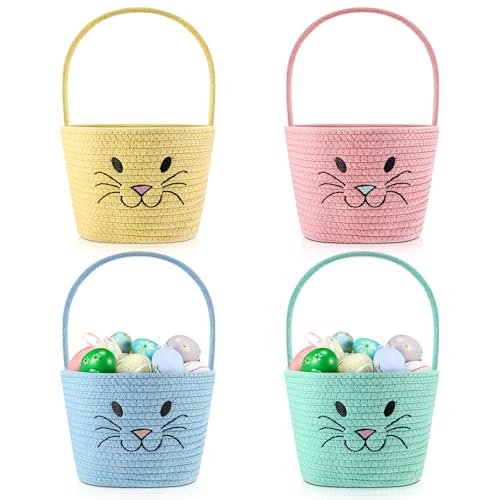 4 Pack Easter Basket Woven Bunny Baskets with Handles Eggs Hunt B...
