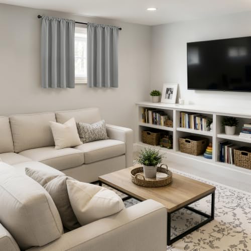 Image of MIULEE Light Grey Room Darkening Bedroom Curtains 54 Inch Length 4 Panels | Solid Light Blocking Drapes, Room Thermal Insulation, Privacy Window Treatment Curtains,Top and Bottom Rod Pocket