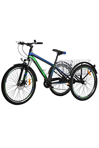 Barbella Adult Mountain Bike, 24 Inch Three Wheel Mountain Tricycle Cruiser Trike