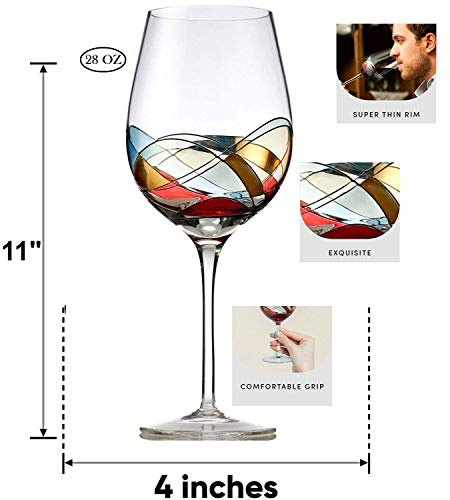 Bezrat Red Wine Glasses Set Of 2, Hand Painted Wine Glass, Drinkware Essentials, 11" H, 28Oz Wine Lover Large Glass, Glassware Gifts Ideas For Women Inspired By 'Duomo Di Milano' Mothers Day (Gold) #TOP1