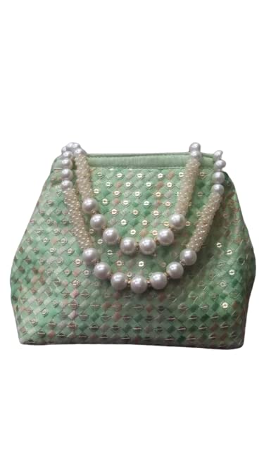 GenericPotli Bags for Women Evening Bag Clutch Ethnic Bride Purse with Drawstring (Green)