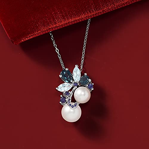 Ross-Simons 7-9.5Mm Cultured Pearl And 1.90 Ct. T.w. Multi-Gemstone Pendant Necklace In Sterling Silver. 20 Inches #TOP5